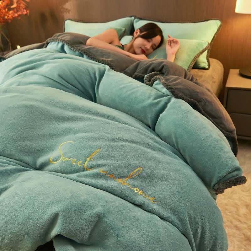 Set di biancheria da letto in peluche stampato Sweet Home (4 pezzi) - Lago Blu - Matrimoniale Grande - image 6