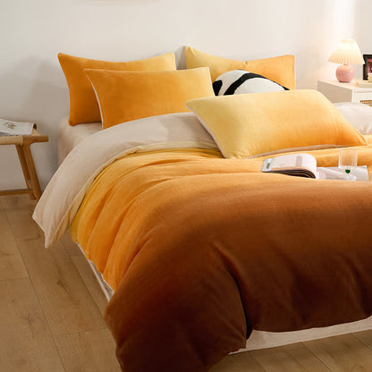 Set di biancheria da letto calda e soffice sfumata (4 pezzi) - Giallo - Matrimoniale Grande - image 0