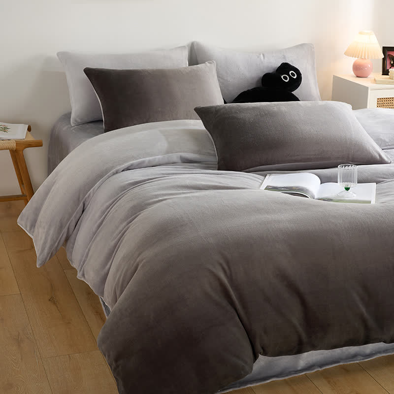 Set di biancheria da letto calda e soffice sfumata (4 pezzi) - Grigio - Matrimoniale Grande - image 7