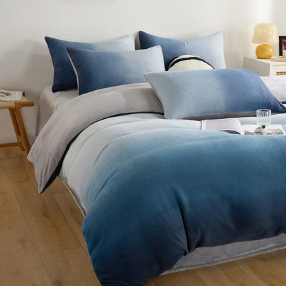 Set di biancheria da letto calda e soffice sfumata (4 pezzi) - Blu - Matrimoniale Grande - image 6