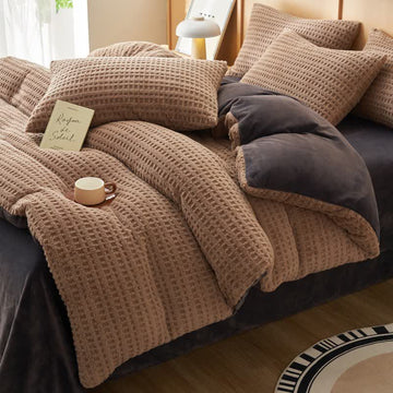 Set di biancheria da letto soffice con trama a quadri (4 pezzi) - image 0