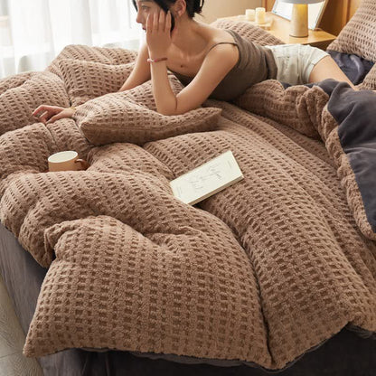 Set di biancheria da letto soffice con trama a quadri (4 pezzi) - image 3