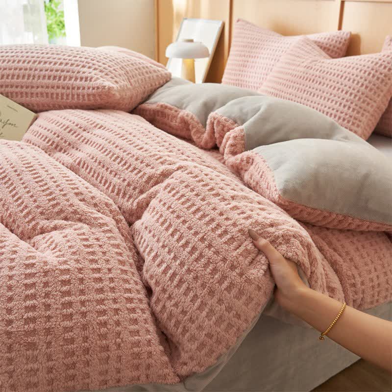 Set di biancheria da letto soffice con trama a quadri (4 pezzi) - Rosa - Matrimoniale Grande - image 4