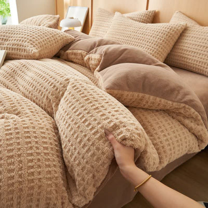 Set di biancheria da letto soffice con trama a quadri (4 pezzi) - Cammello - Matrimoniale Grande - image 6
