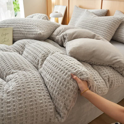 Set di biancheria da letto soffice con trama a quadri (4 pezzi) - Grigio chiaro - Matrimoniale Grande - image 7