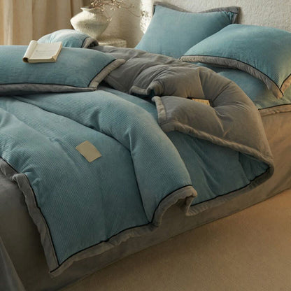 Set di biancheria da letto reversibile in peluche con trama a nido d'ape (4 pezzi) - Blu - Matrimoniale Grande - image 2