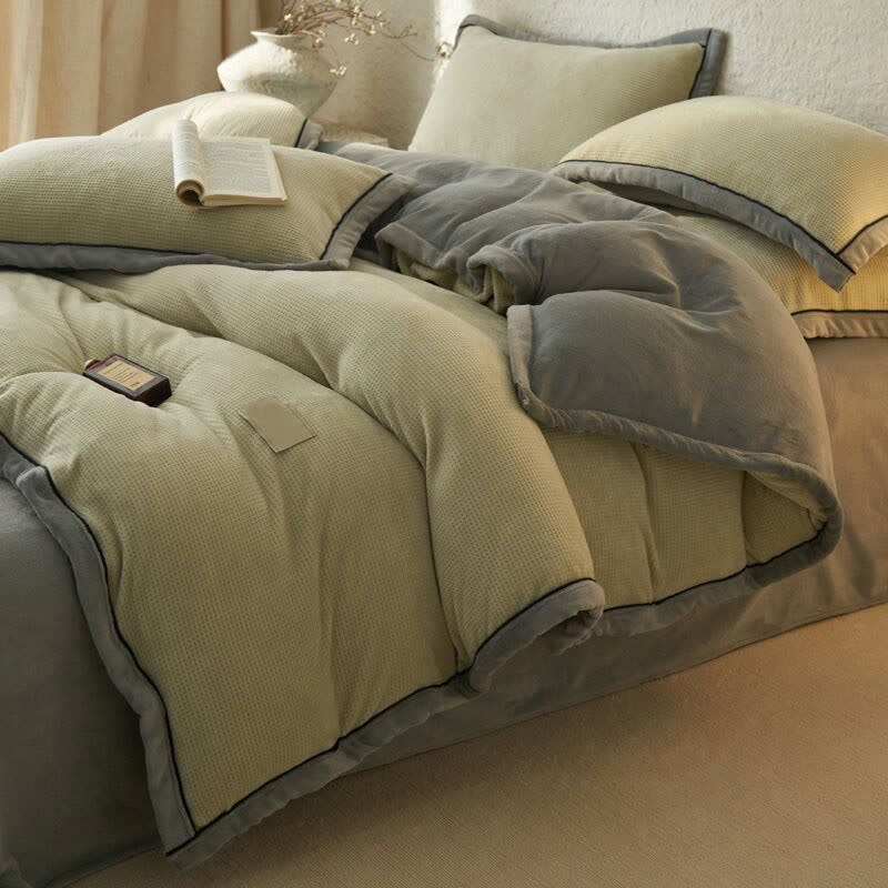 Set di biancheria da letto reversibile in peluche con trama a nido d'ape (4 pezzi) - Verde - Matrimoniale Grande - image 11