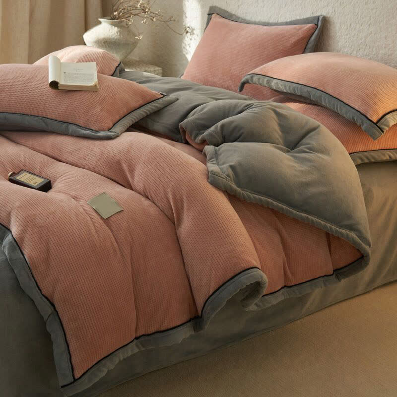 Set di biancheria da letto reversibile in peluche con trama a nido d'ape (4 pezzi) - Rosa - Matrimoniale Grande - image 0