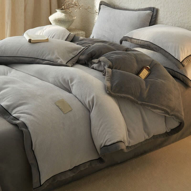 Set di biancheria da letto reversibile in peluche con trama a nido d'ape (4 pezzi) - Grigio - Matrimoniale Grande - image 17