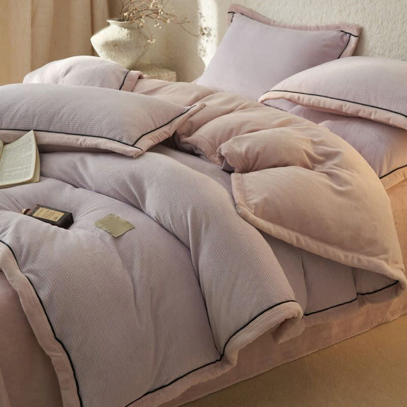 Set di biancheria da letto reversibile in peluche con trama a nido d'ape (4 pezzi) - Viola chiaro - Matrimoniale Grande - image 9