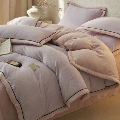 Set di biancheria da letto reversibile in peluche con trama a nido d'ape (4 pezzi) - Viola chiaro - Matrimoniale Grande - image 9