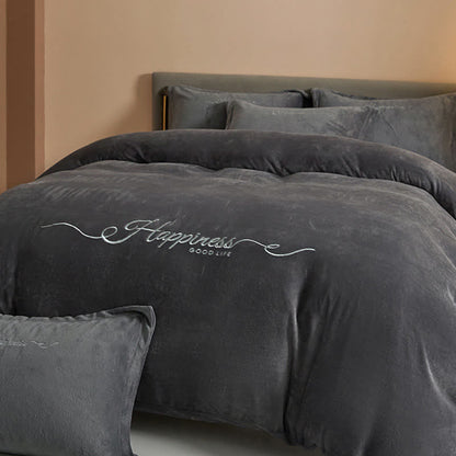 Set di biancheria da letto in peluche ricamato Happiness (4 pezzi) - image 14