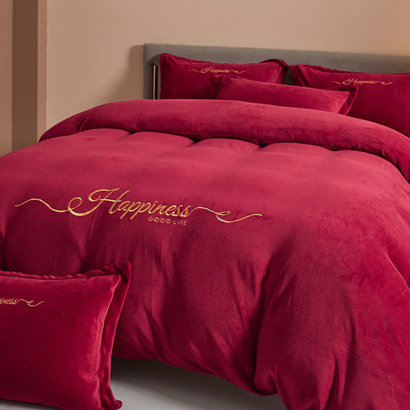 Set di biancheria da letto in peluche ricamato Happiness (4 pezzi) - image 8
