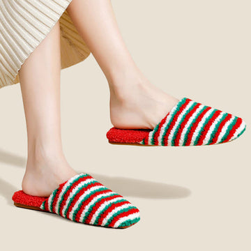 Pantofole calde a righe in peluche - image 0