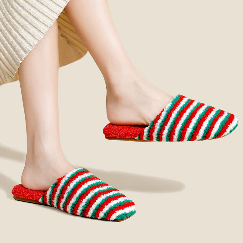 Pantofole calde a righe in peluche - image 0