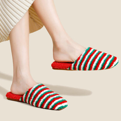 Pantofole calde a righe in peluche - image 0