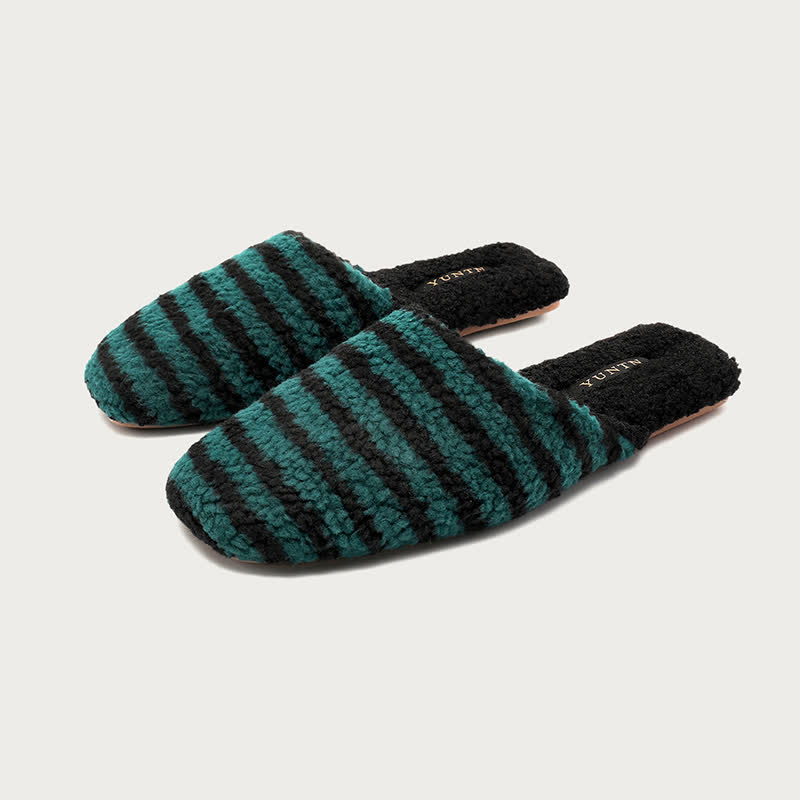 Pantofole calde a righe in peluche - Verde e nero - 2XL - image 9