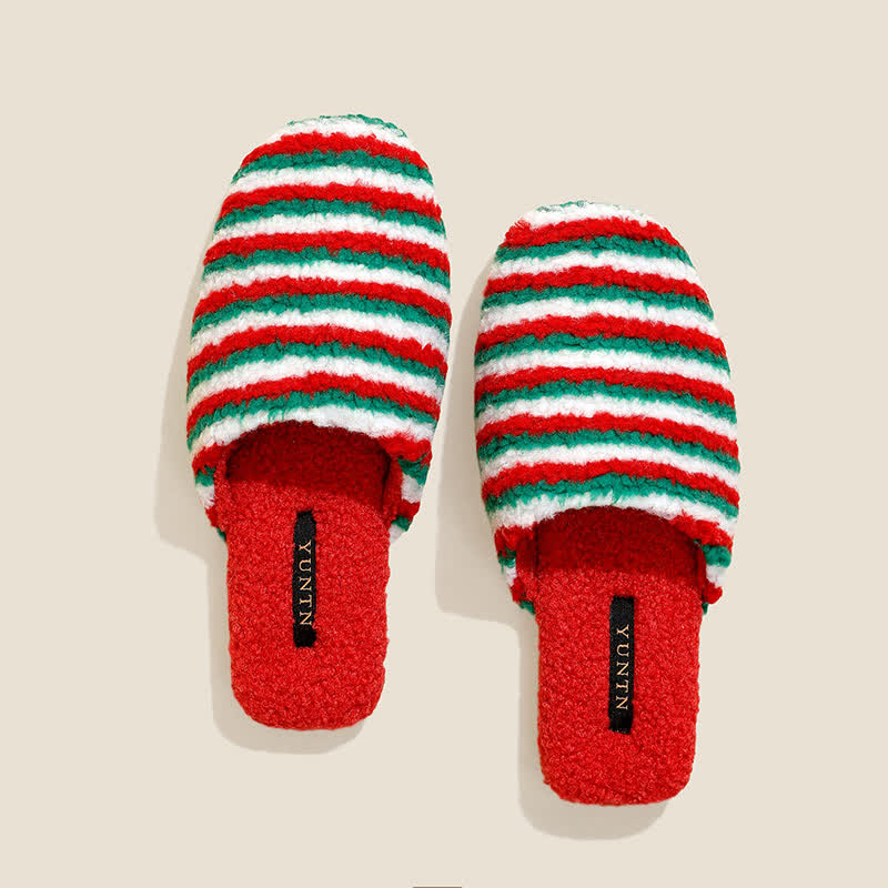 Pantofole calde a righe in peluche - image 2