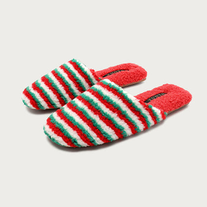 Pantofole calde a righe in peluche - Rosso e verde - L - image 3
