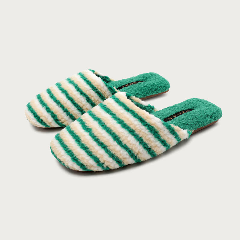Pantofole calde a righe in peluche - Verde - L - image 5
