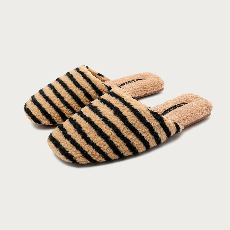 Pantofole calde a righe in peluche - Caffè e nero - 2XL - image 11