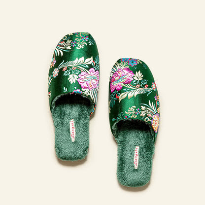 Pantofole da casa in peluche con ricami floreali retrò - image 5