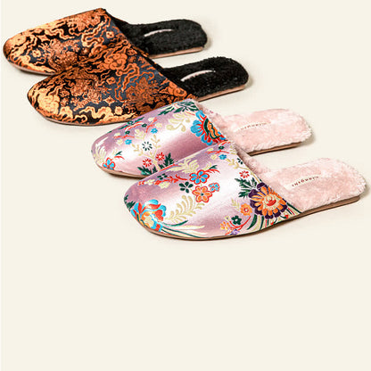 Pantofole da casa in peluche con ricami floreali retrò - image 2