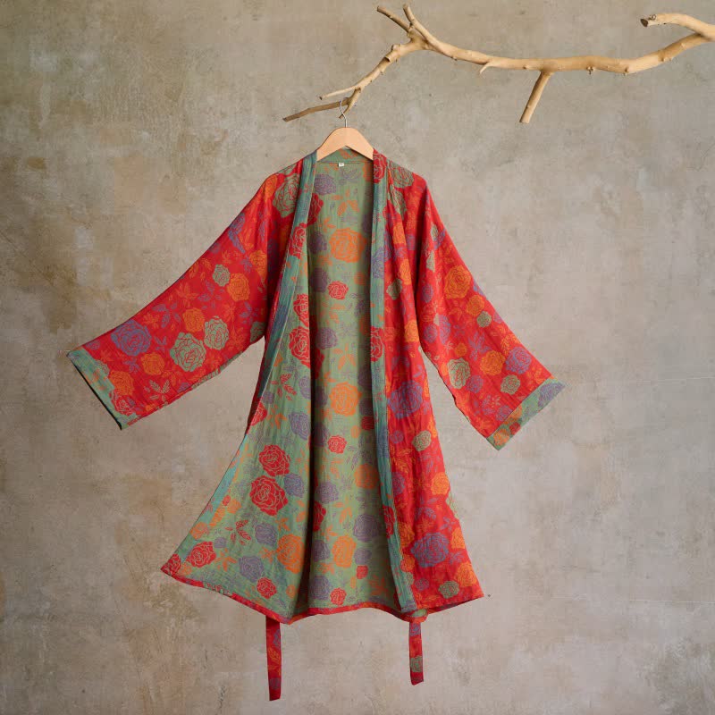 Kimono romantico in garza di cotone color rosa - Rosso - L - image 0