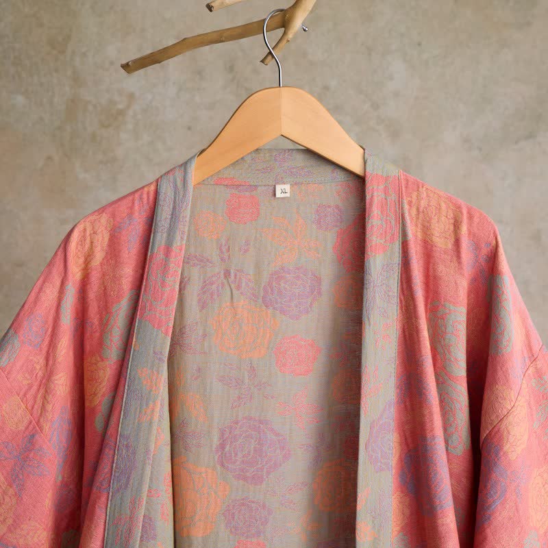 Kimono romantico in garza di cotone color rosa - image 11