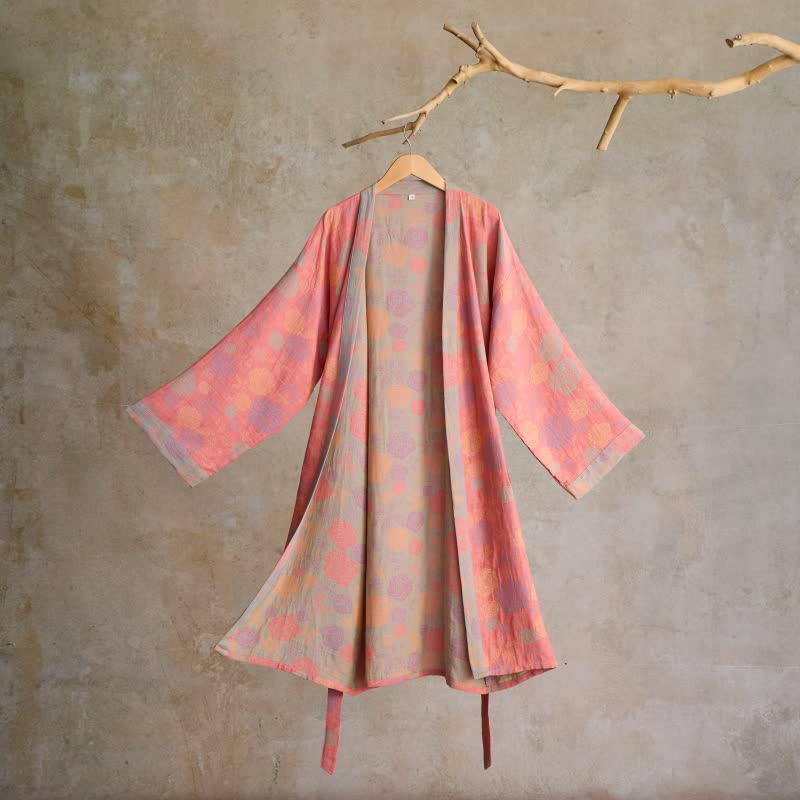 Kimono romantico in garza di cotone color rosa - Rosa - XL - image 8