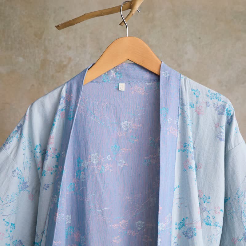 Grazioso kimono in garza di cotone con fiori di prugna - image 9