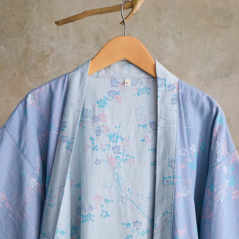 Grazioso kimono in garza di cotone con fiori di prugna - image 3