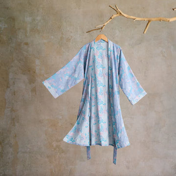 Grazioso kimono in garza di cotone floreale - Blu - L - image 0
