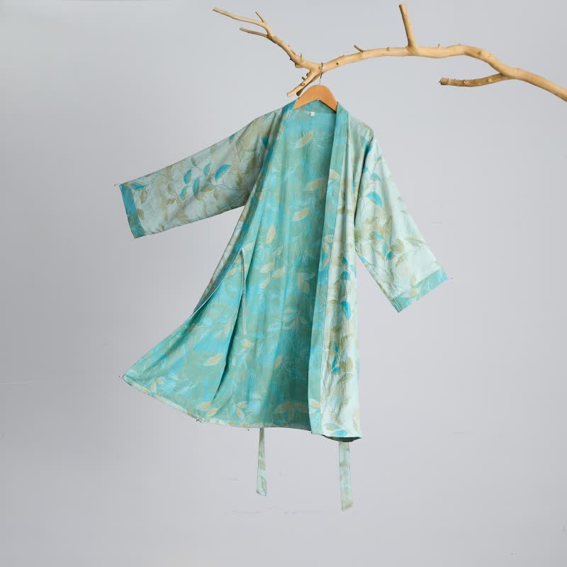 Kimono in garza di cotone con foglie naturali - image 8