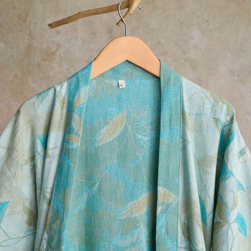 Kimono in garza di cotone con foglie naturali - image 9