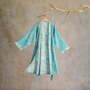 Kimono in garza di cotone con foglie naturali - Verde - 2XL - image 0
