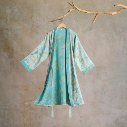 Kimono in garza di cotone con foglie naturali - Verde chiaro - L - image 6