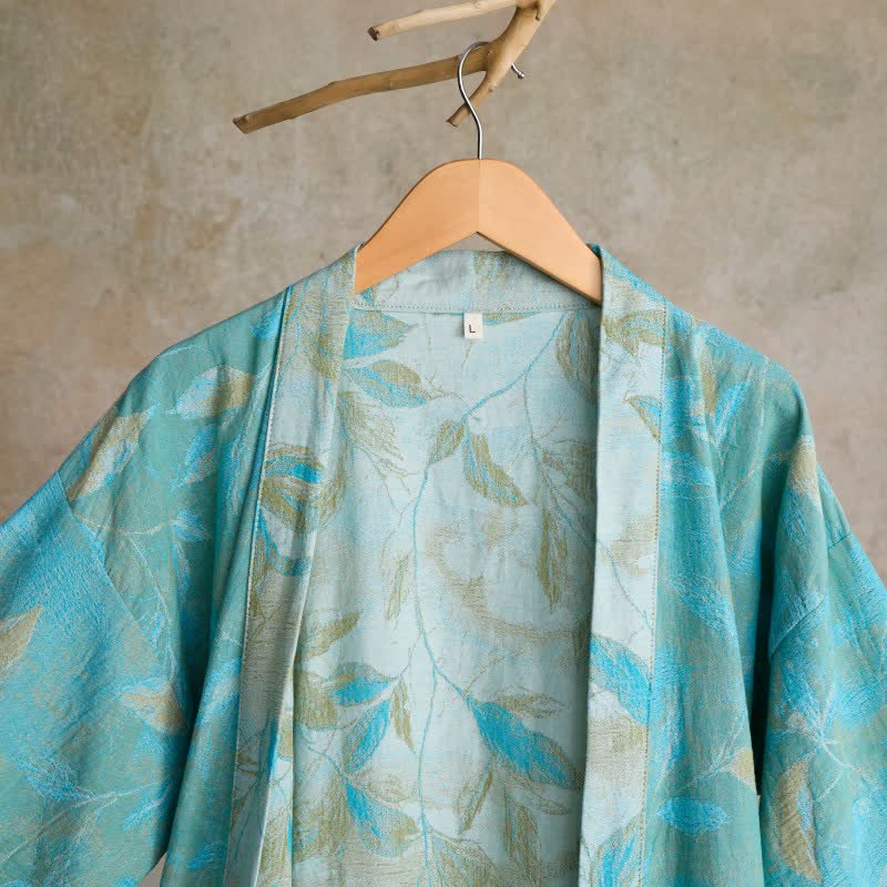 Kimono in garza di cotone con foglie naturali - image 3