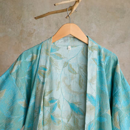 Kimono in garza di cotone con foglie naturali - image 3