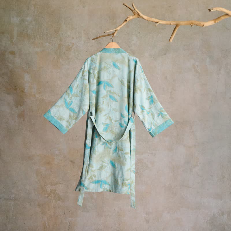 Kimono in garza di cotone con foglie naturali - image 7