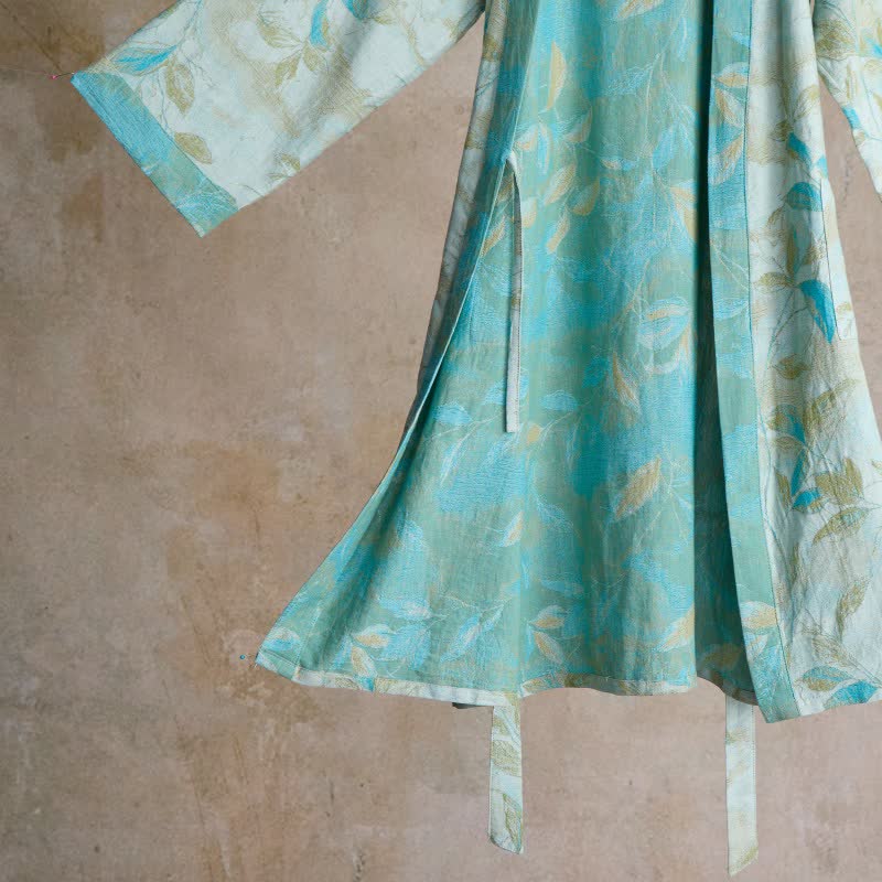 Kimono in garza di cotone con foglie naturali - image 11
