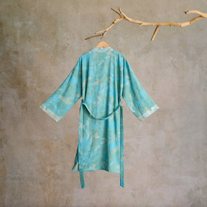 Kimono in garza di cotone con foglie naturali - image 1