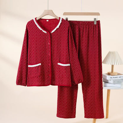 Pigiama in puro cotone con stampa floreale rossa - Rosso - Scollo a V - 2XL - image 2