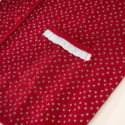 Pigiama in puro cotone con stampa floreale rossa - image 6