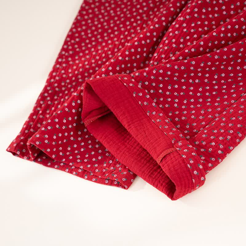 Pigiama in puro cotone con stampa floreale rossa - image 11