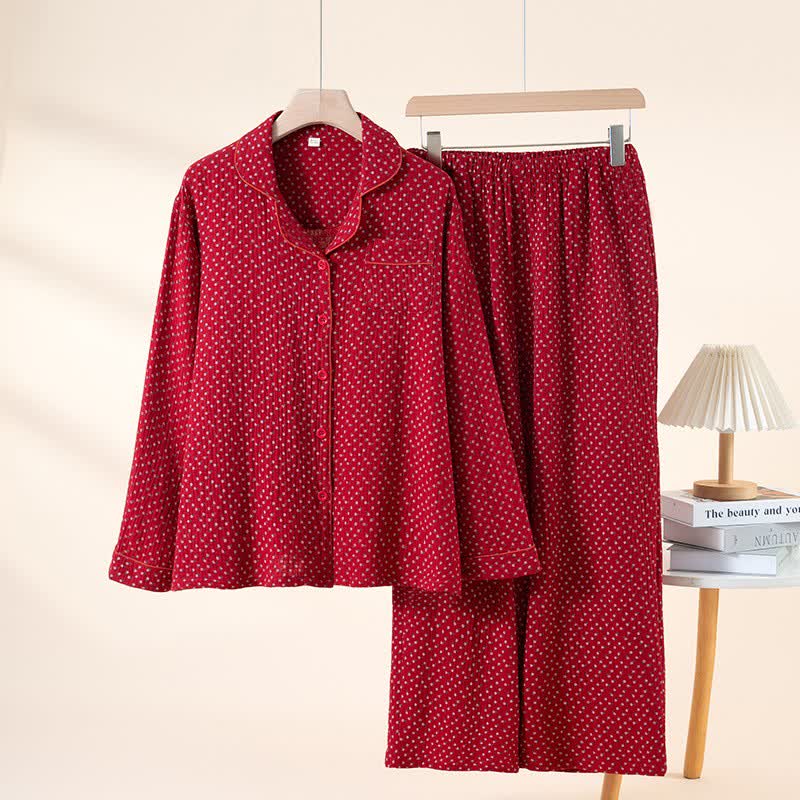 Pigiama in puro cotone con stampa floreale rossa - Rosso - Collo a revers - 2XL - image 13