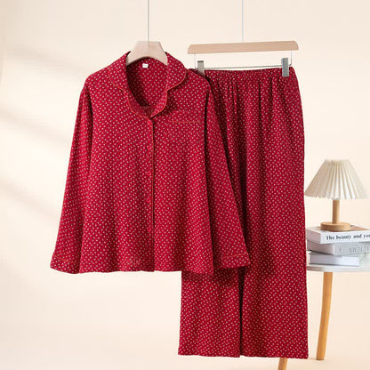 Pigiama in puro cotone con stampa floreale rossa - Rosso - Collo a revers - 2XL - image 13