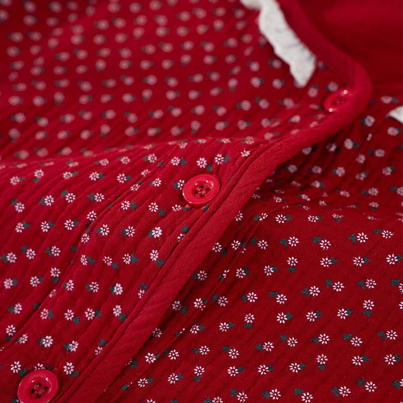 Pigiama in puro cotone con stampa floreale rossa - image 7