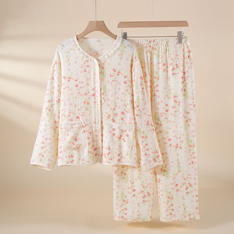 Elegante pigiama in garza di cotone Begonia - Bianco - 2XL - image 0