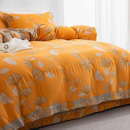 Set di biancheria da letto in garza di cotone con foglie di ginkgo (4 pezzi) - image 33